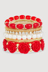 Rose Assorted Faux Pearl Stretch Bracelets Set of 6
