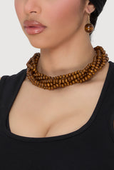 Layered Beaded Necklace and Earrings