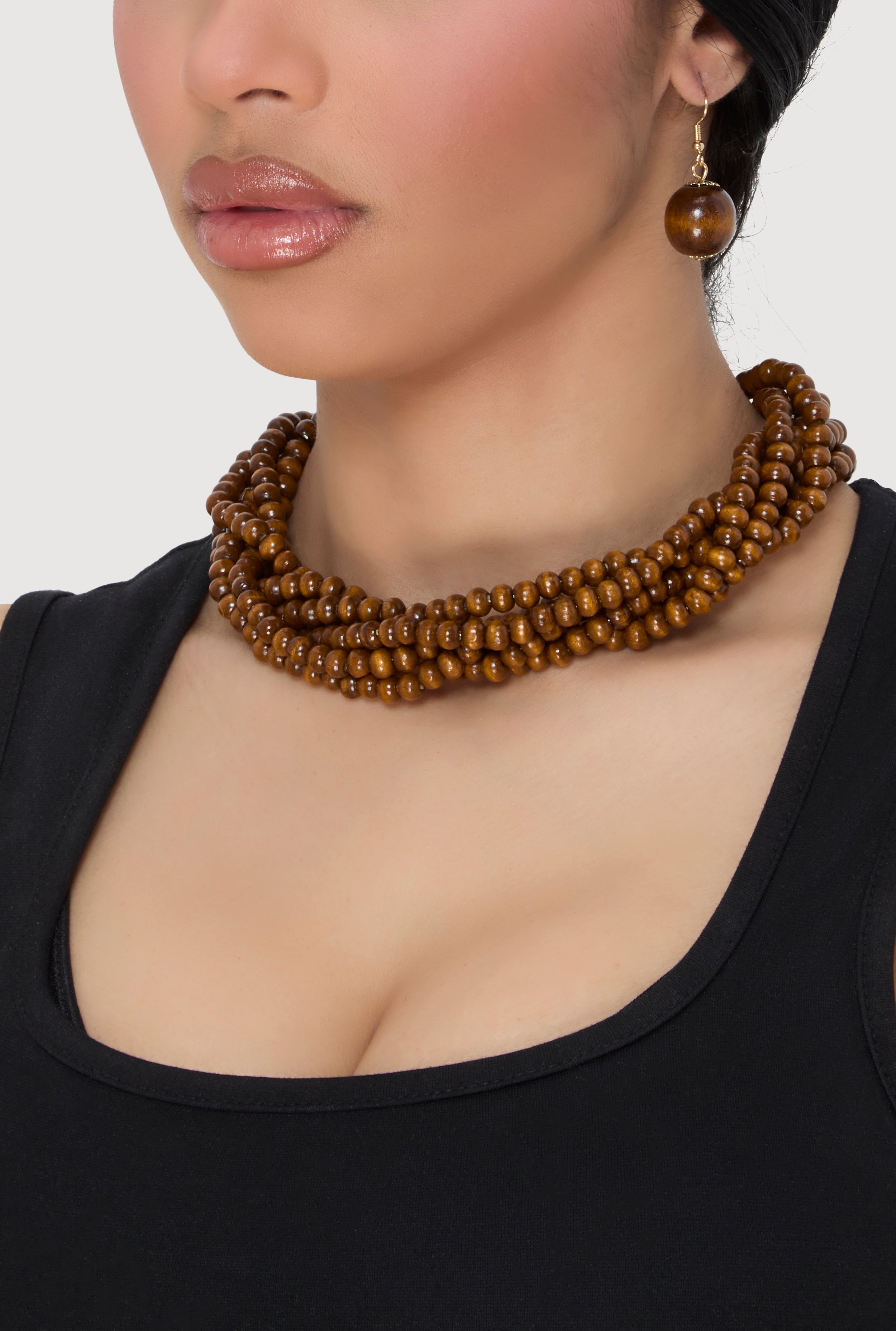 Layered Beaded Necklace and Earrings