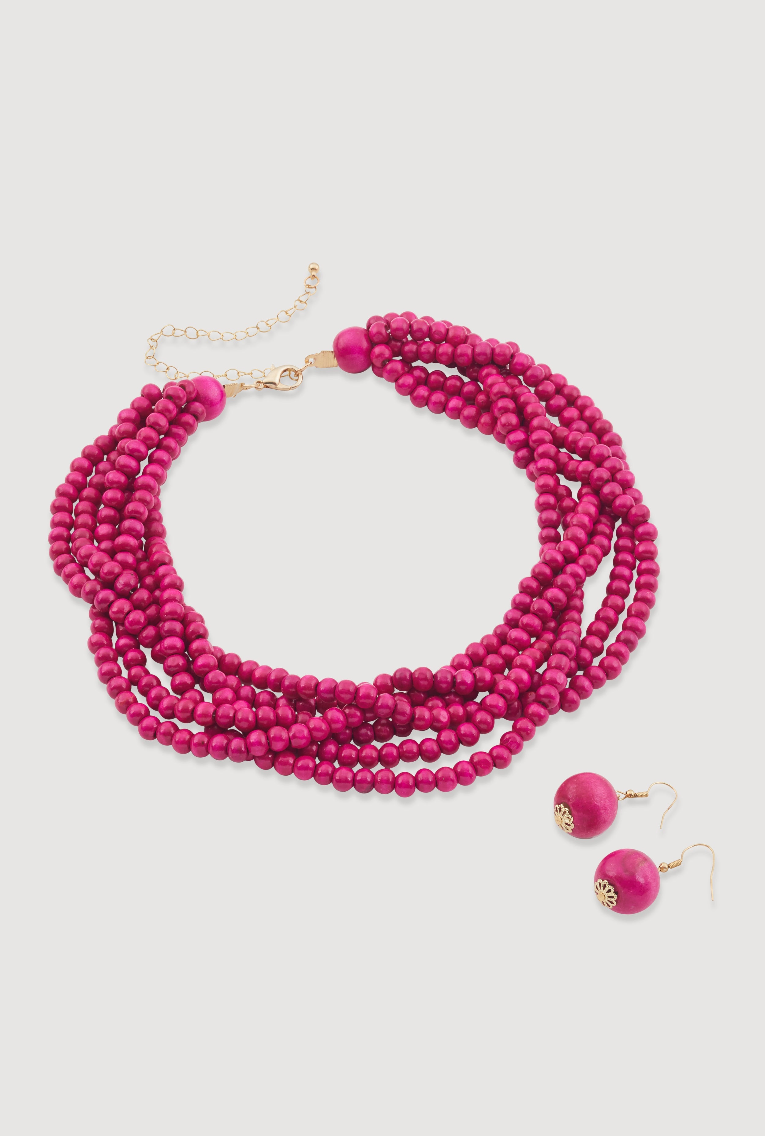 Layered Beaded Necklace and Earrings