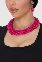 Layered Beaded Necklace and Earrings