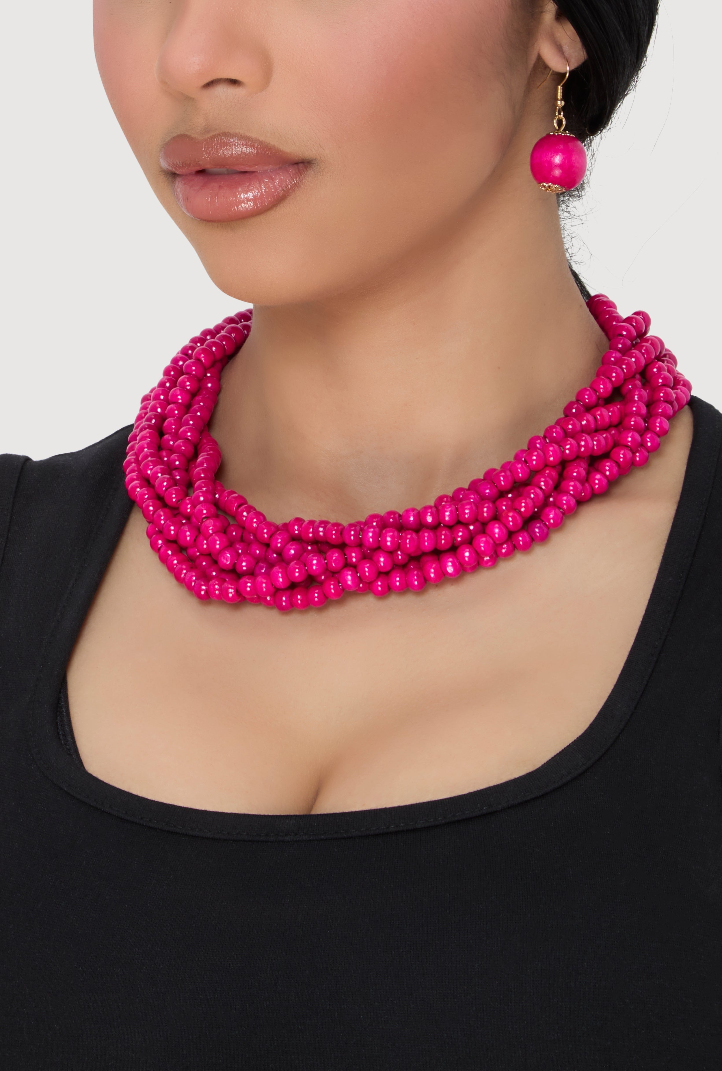 Layered Beaded Necklace and Earrings