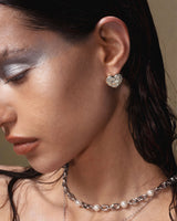 Belted Heart Stud Earrings in Silver