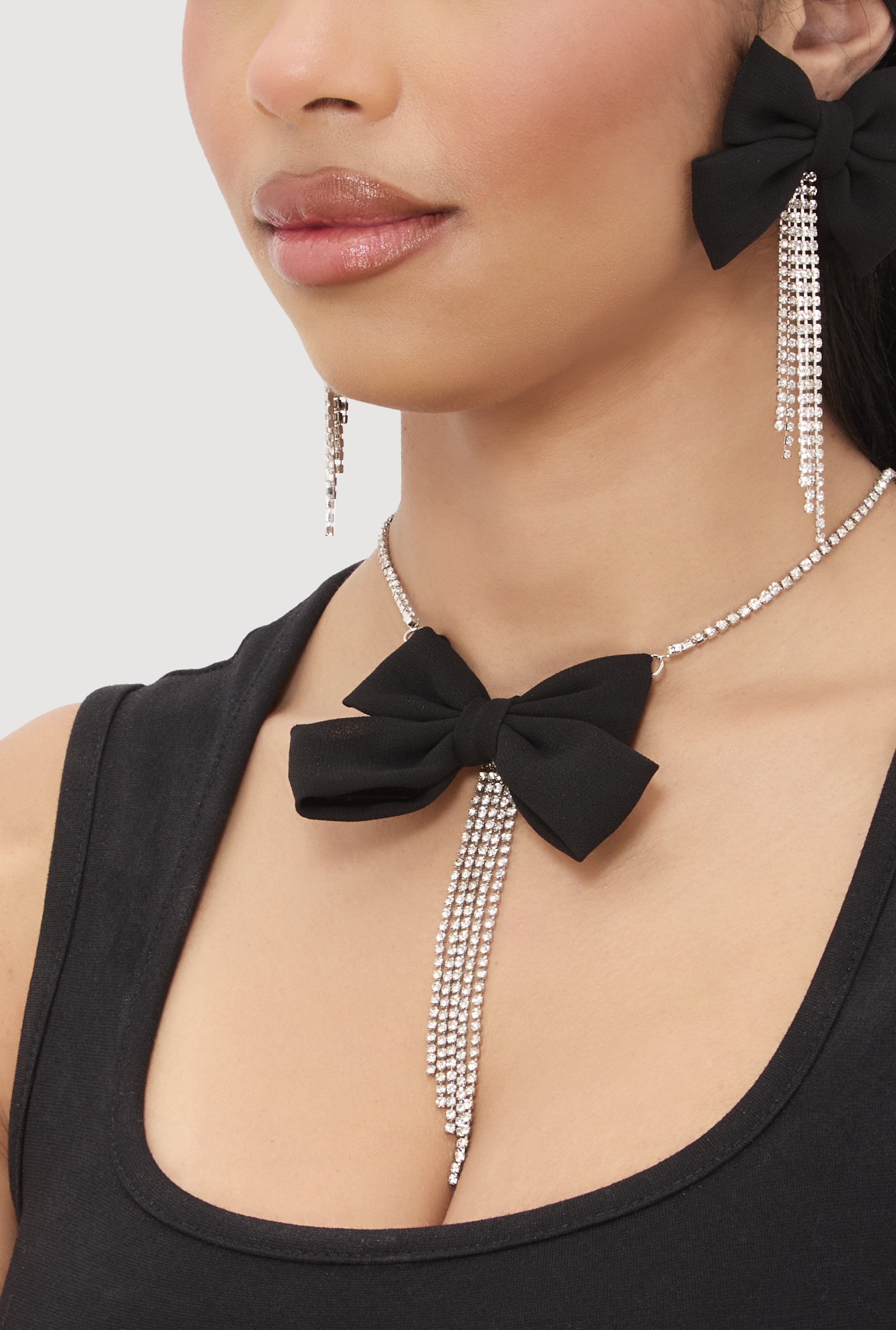 Bow Tassel Necklace and Drop Earrings Set