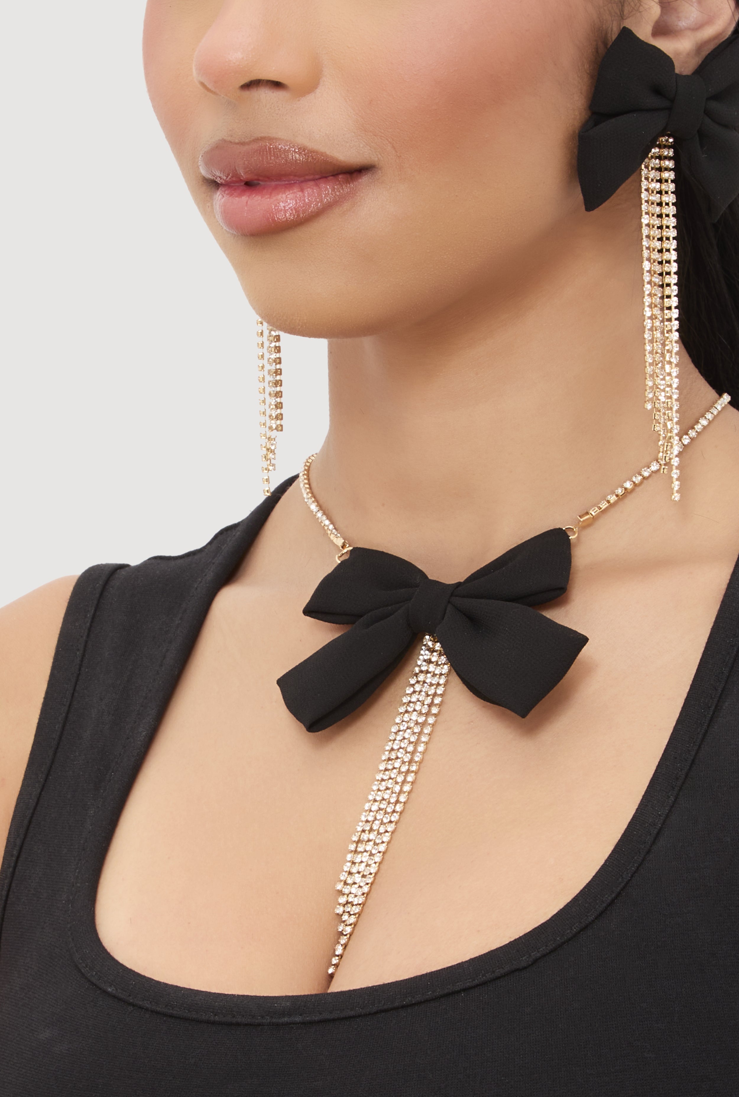 Bow Tassel Necklace and Drop Earrings Set