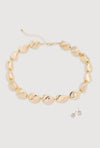 Sculpted Beaded Statement Necklace and Cubic Zirconia Earrings