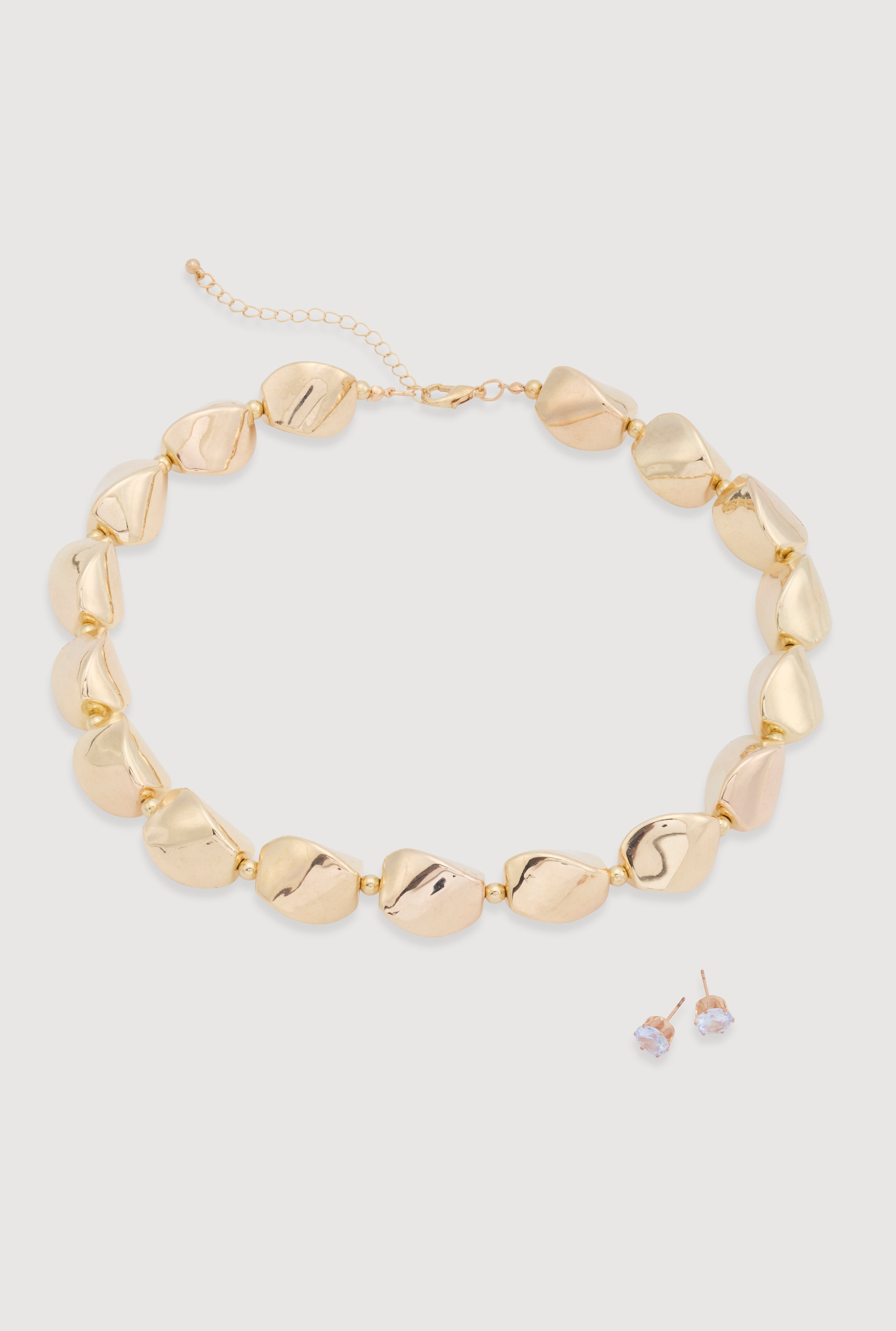 Sculpted Beaded Statement Necklace and Cubic Zirconia Earrings