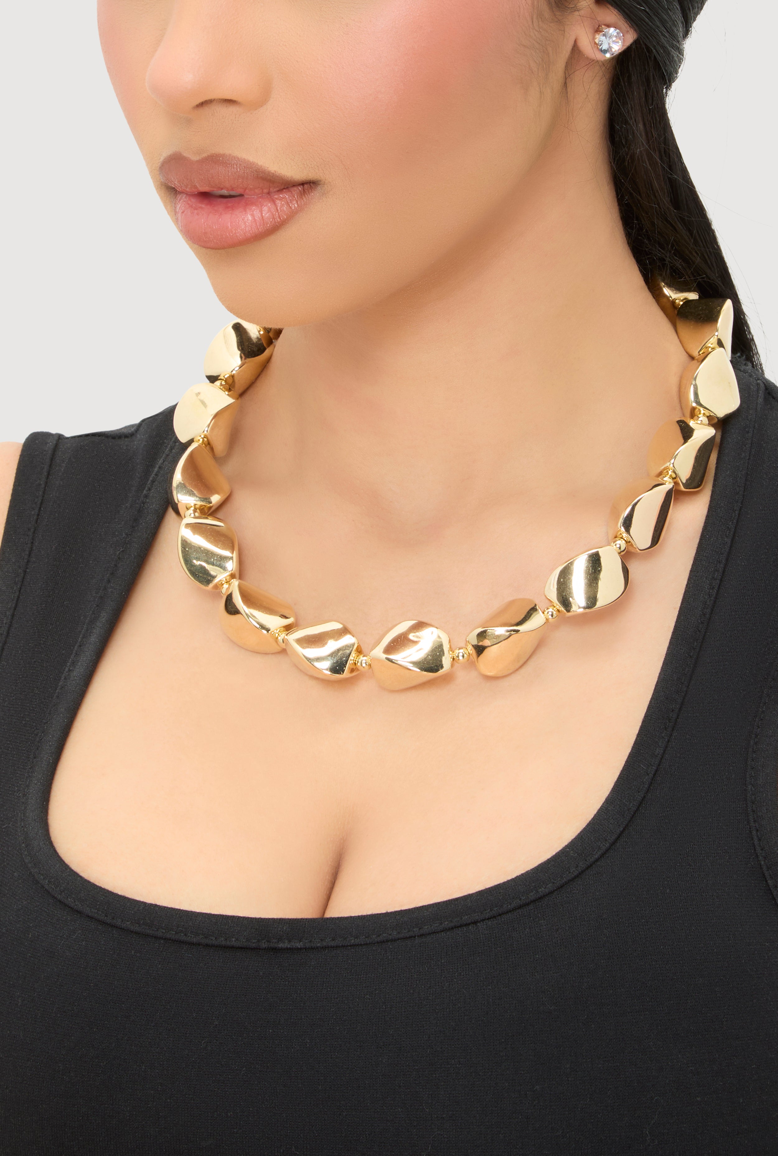 Sculpted Beaded Statement Necklace and Cubic Zirconia Earrings