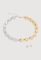 Sculpted Beaded Statement Necklace and Cubic Zirconia Earrings