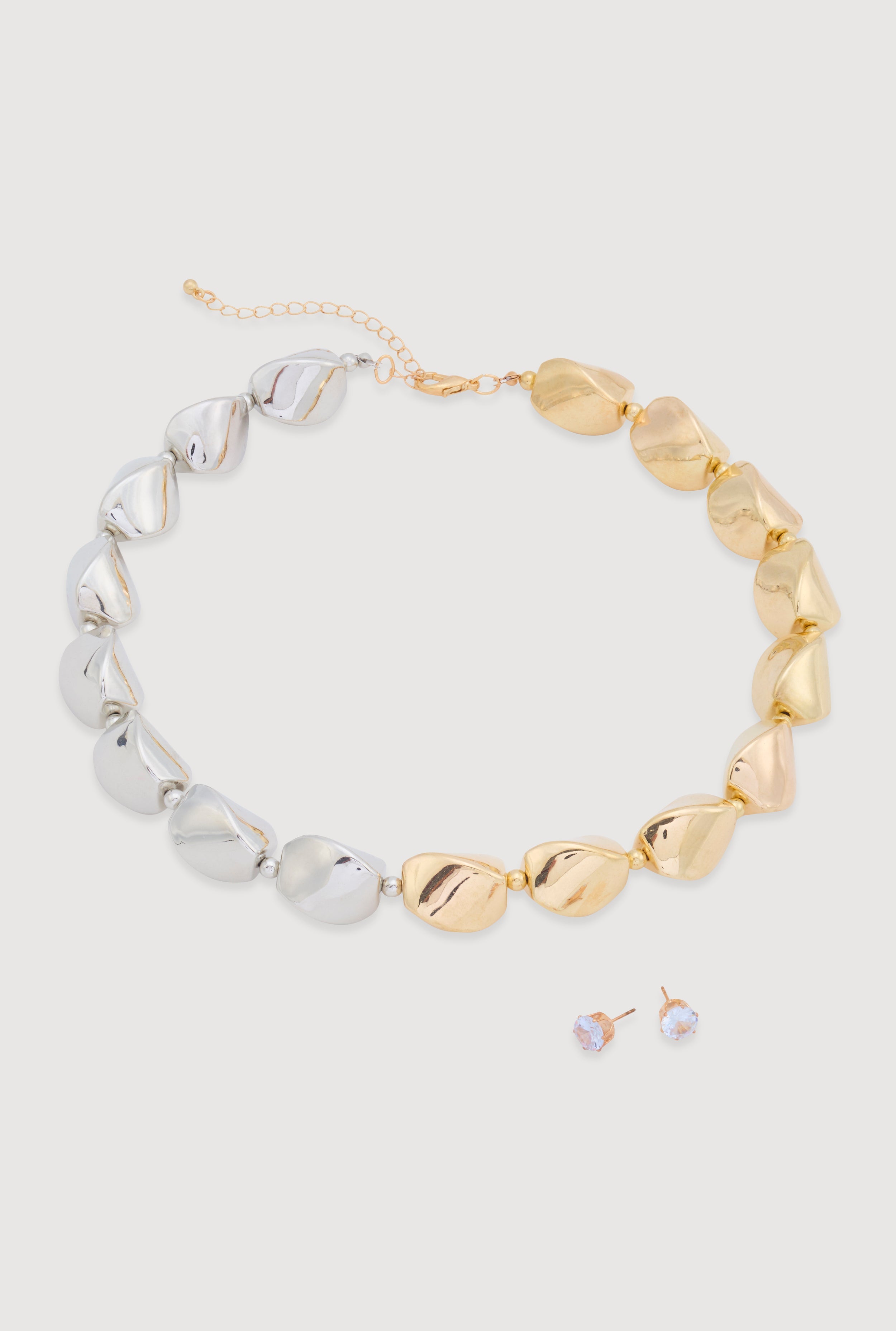 Sculpted Beaded Statement Necklace and Cubic Zirconia Earrings