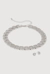 Cubic Zirconia Geometric Necklace and Stud Earrings