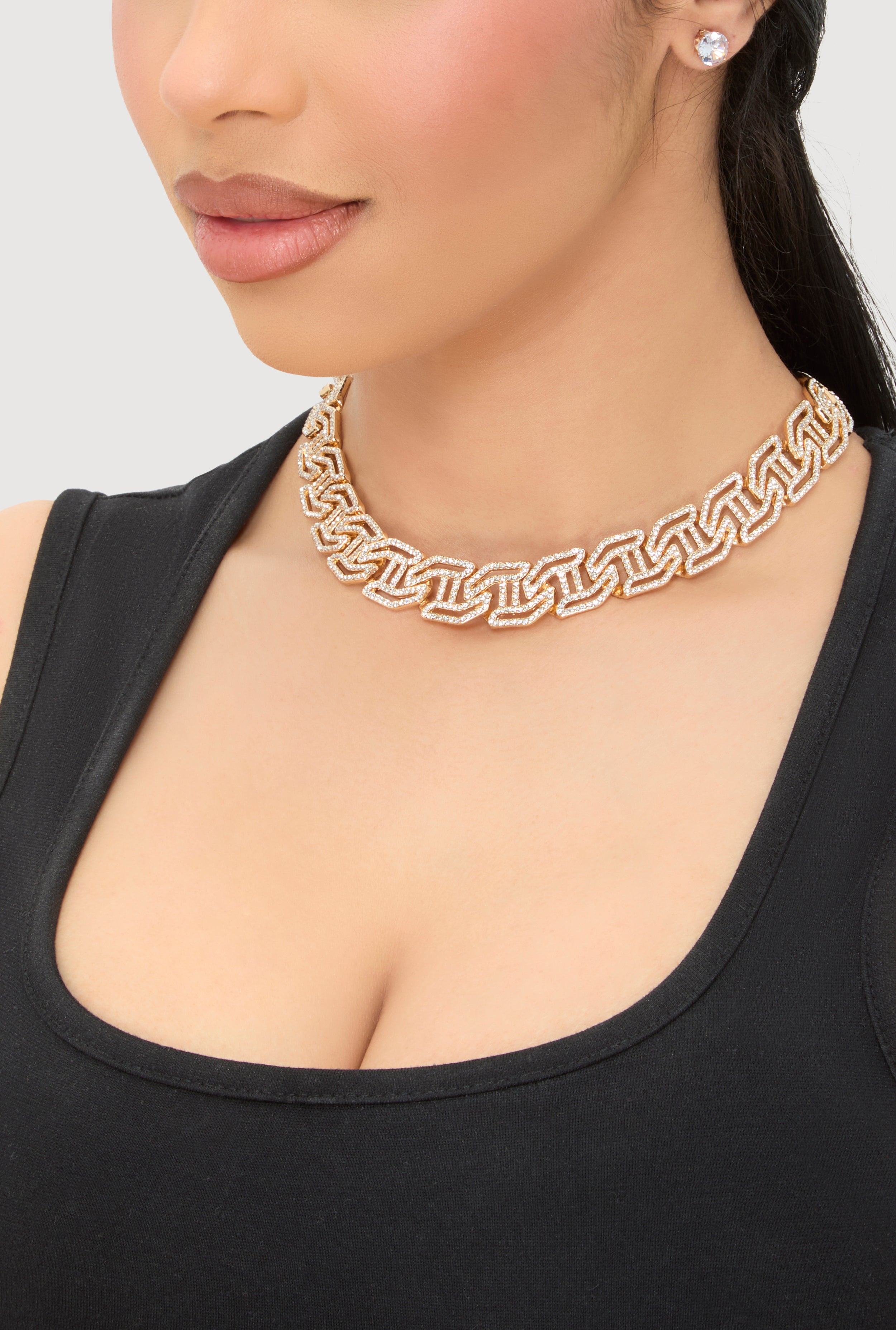 Cubic Zirconia Geometric Necklace and Stud Earrings