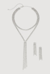Cubic Zirconia Y Necklace and Drop Earrings