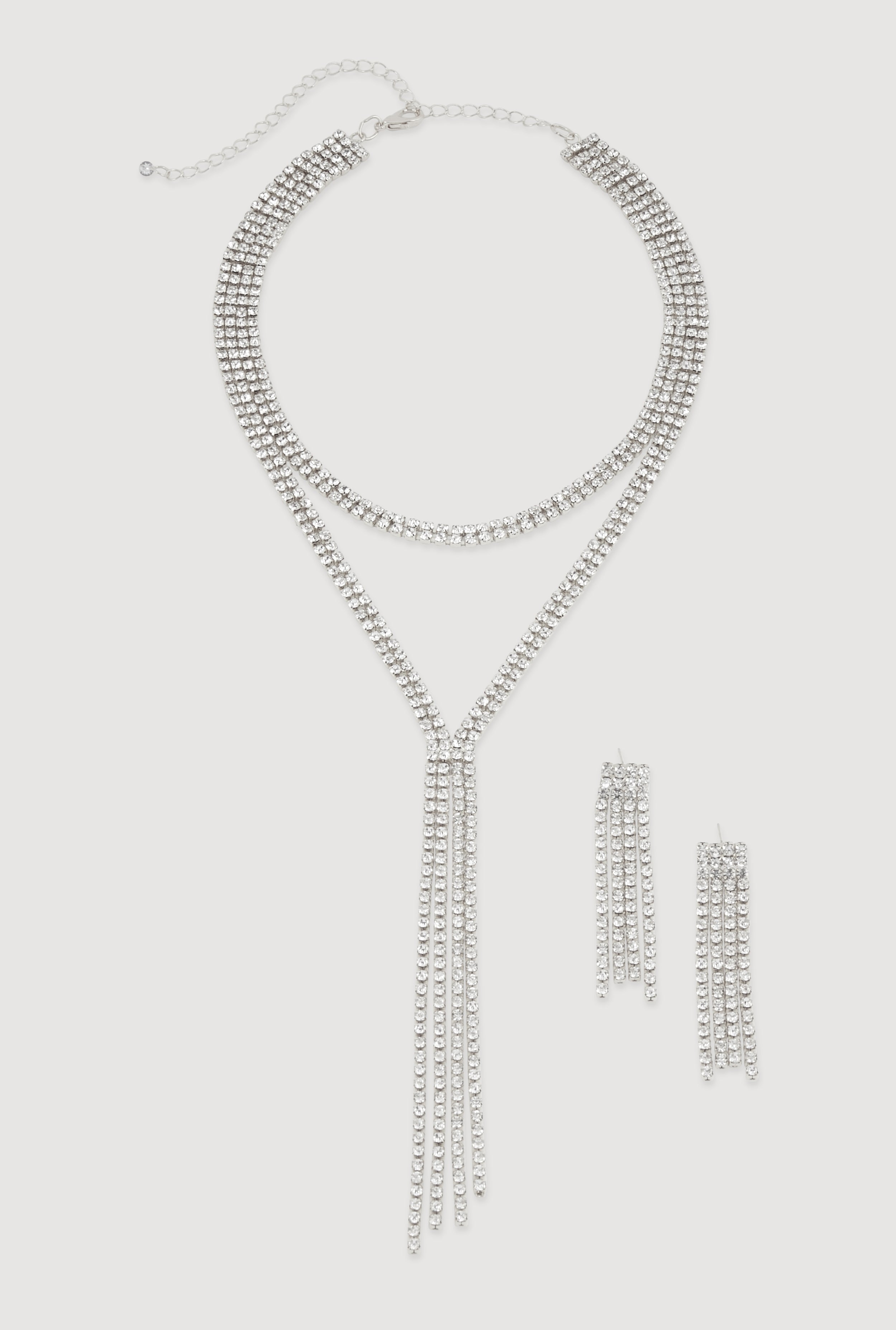 Cubic Zirconia Y Necklace and Drop Earrings
