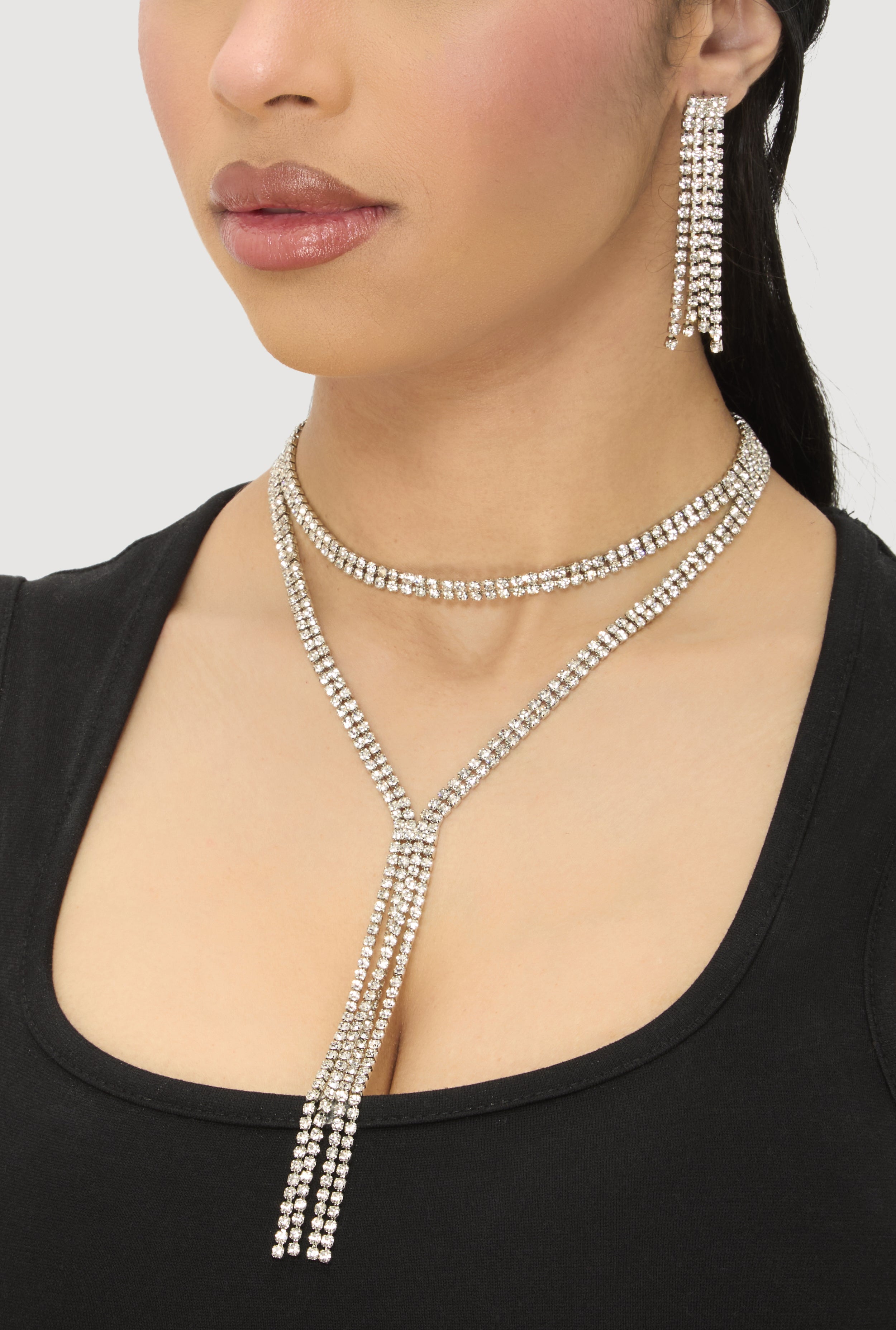 Cubic Zirconia Y Necklace and Drop Earrings