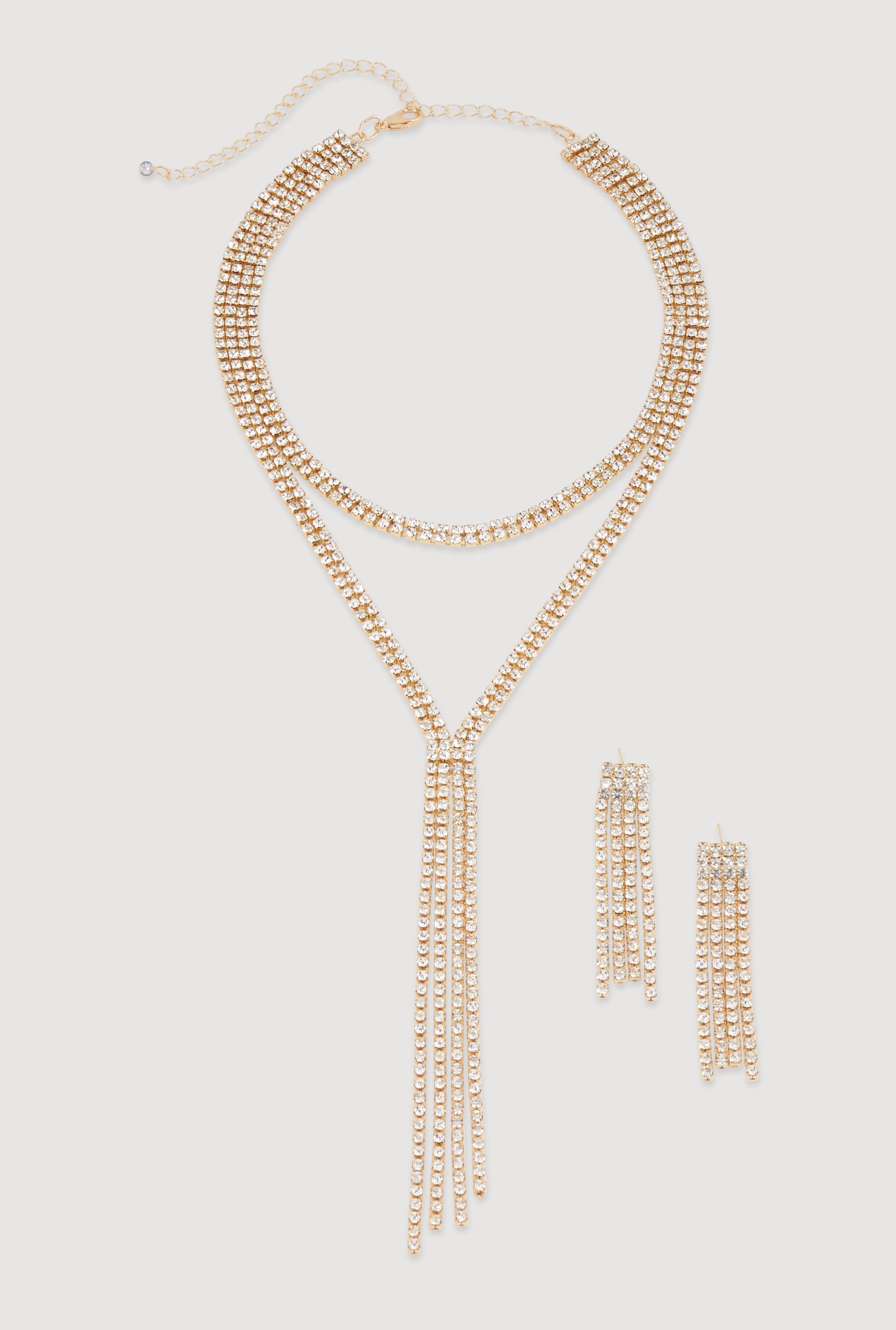 Cubic Zirconia Y Necklace and Drop Earrings