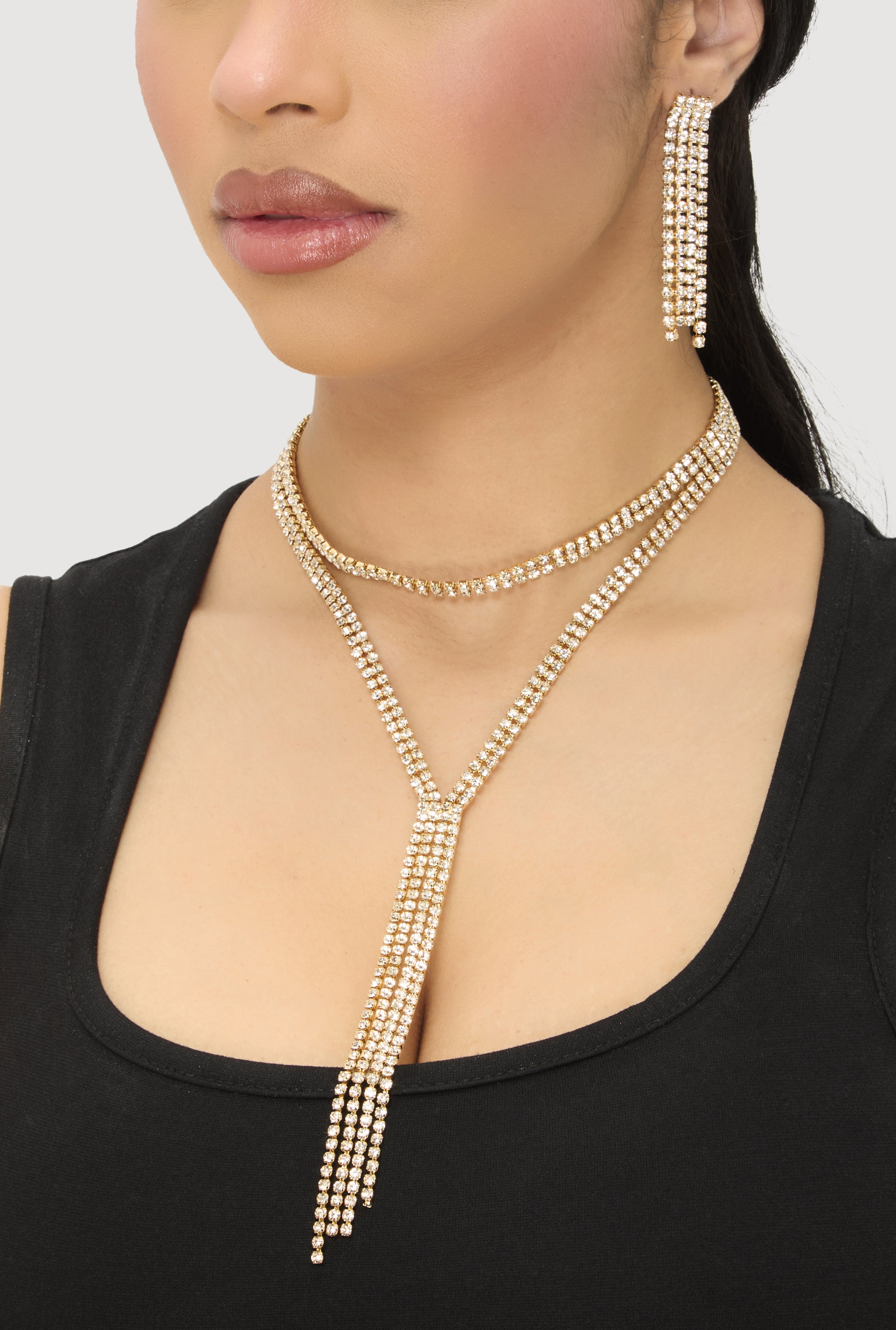 Cubic Zirconia Y Necklace and Drop Earrings