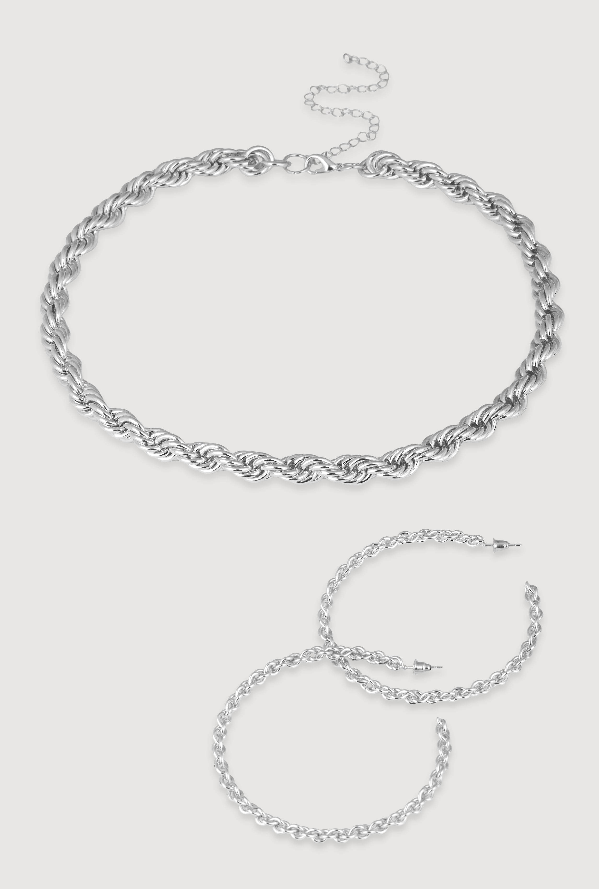 Twisted Rope Chain Necklace with Hoop Earrings