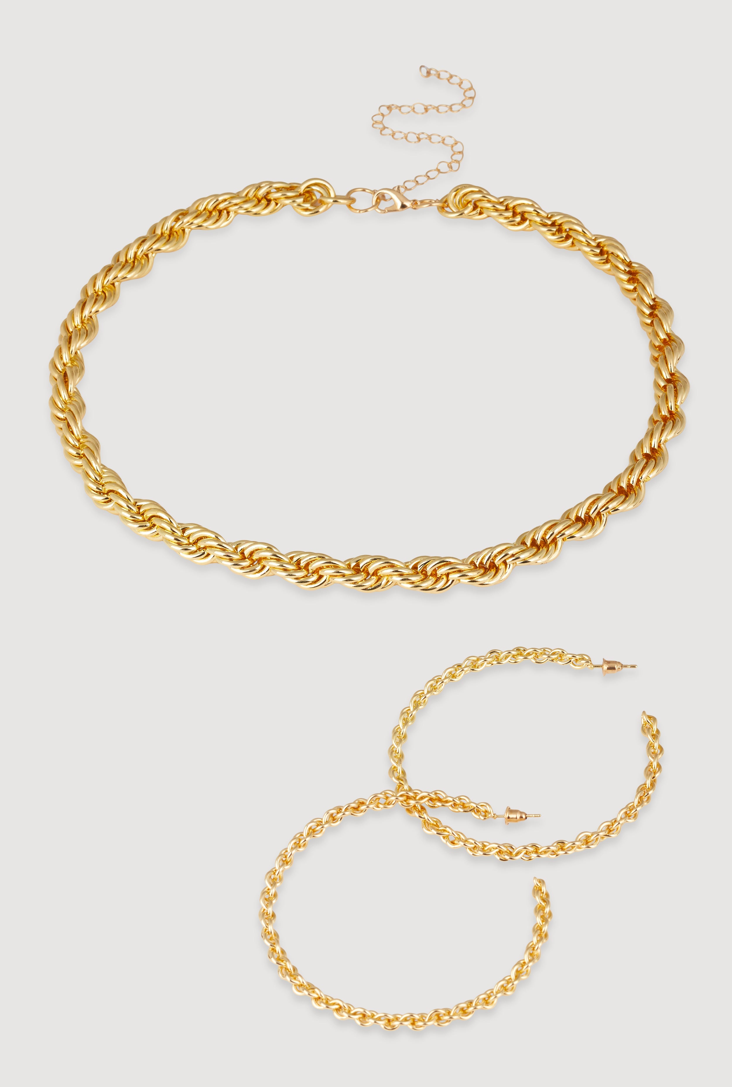 Twisted Rope Chain Necklace with Hoop Earrings