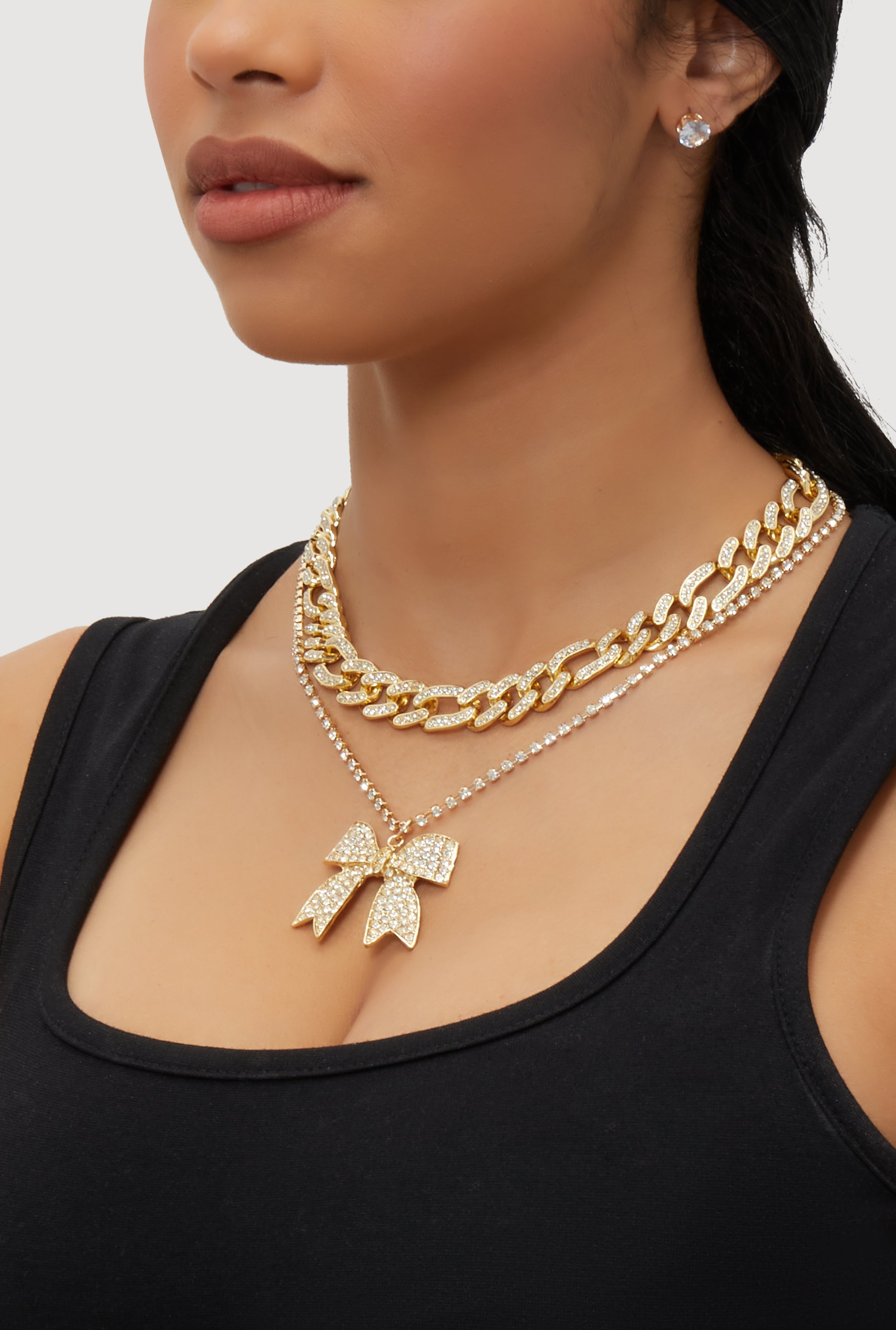 Elegant Cubic Zirconia Bow Detail Necklace Set