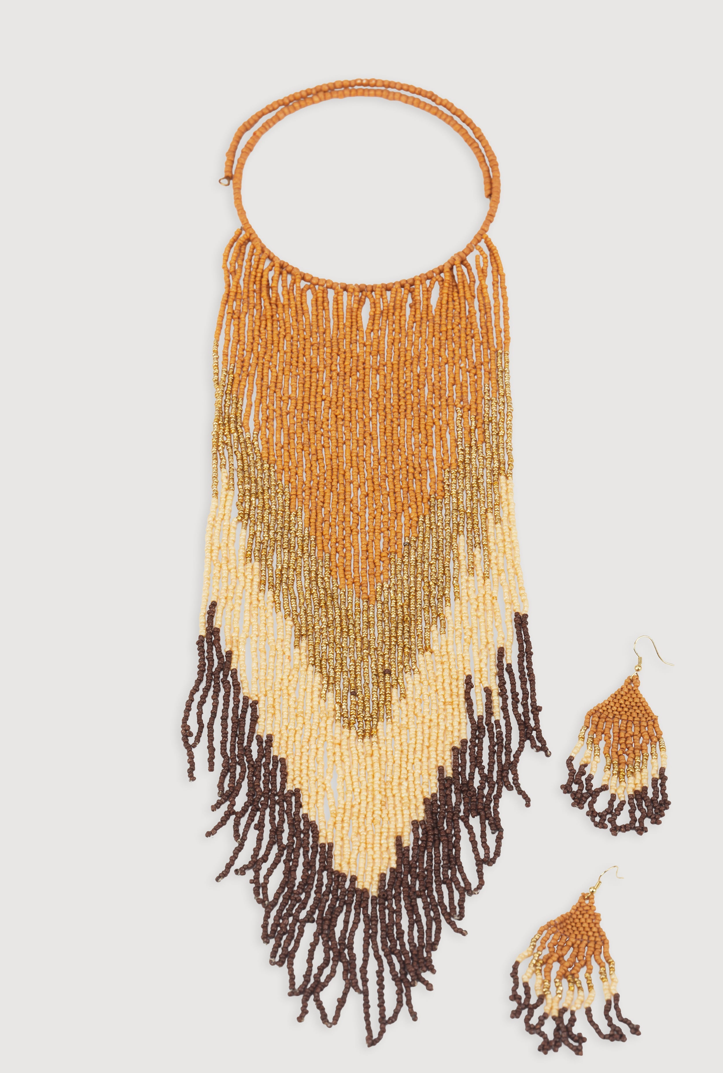 Chevron Beaded Drop Earrings and Necklace Set