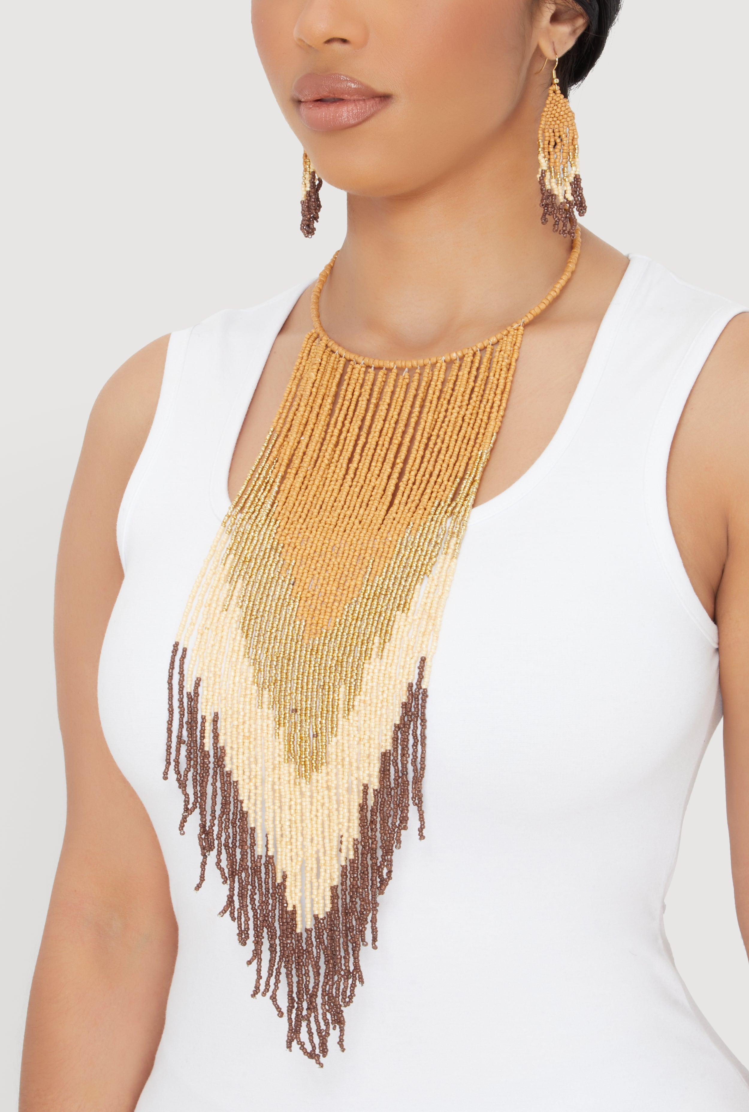 Chevron Beaded Drop Earrings and Necklace Set
