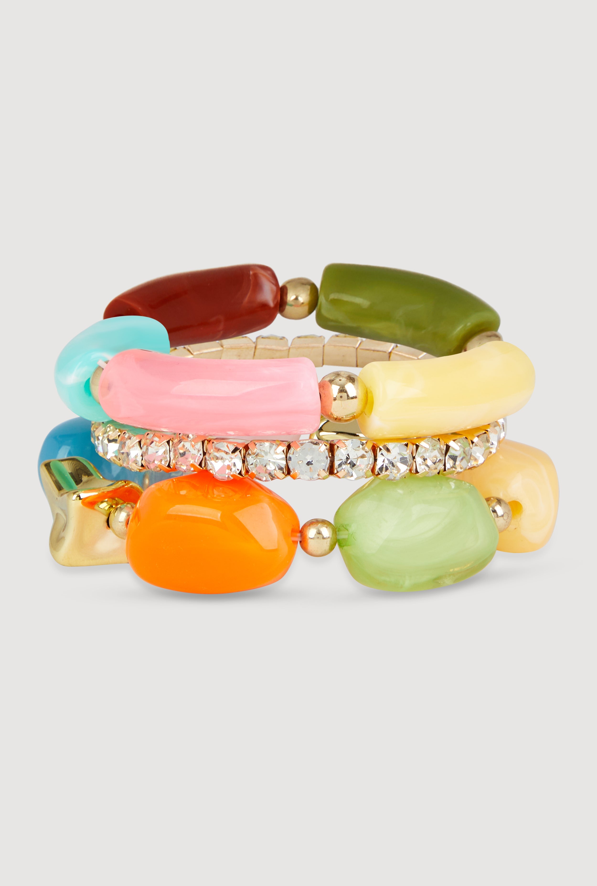 Boho Chic Colorful Resin Beaded Stretch Bracelet Trio