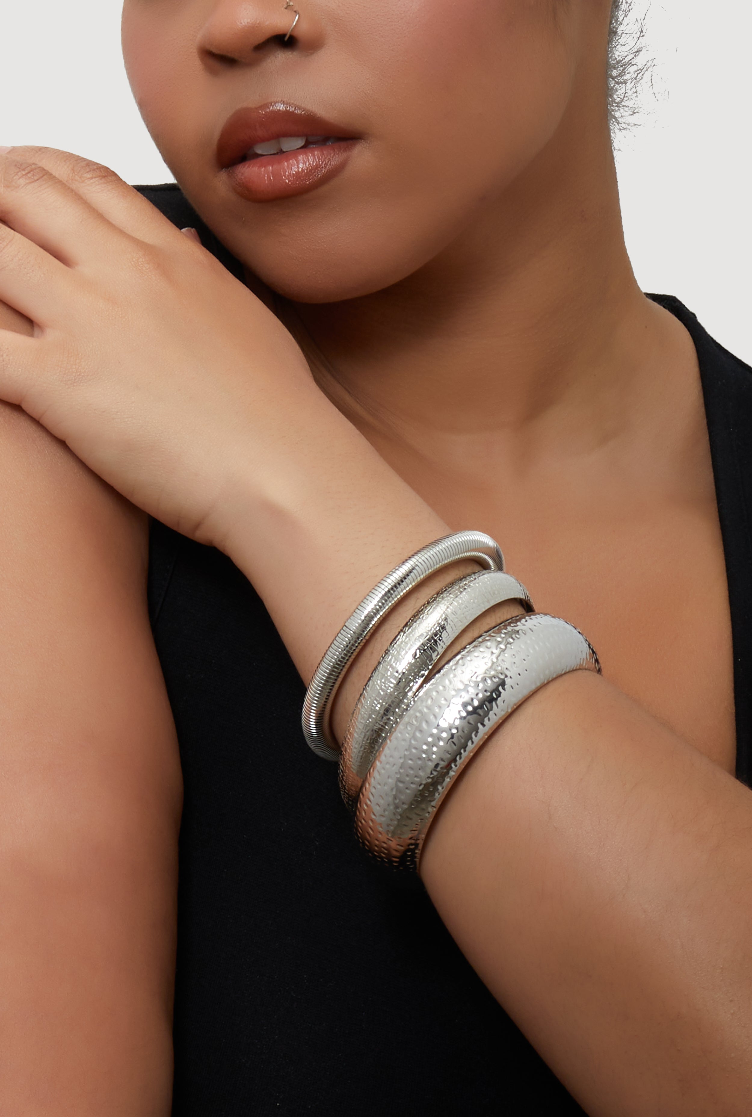 Plus Size Stylish Metallic Set of 3 Jewelry Bracelets