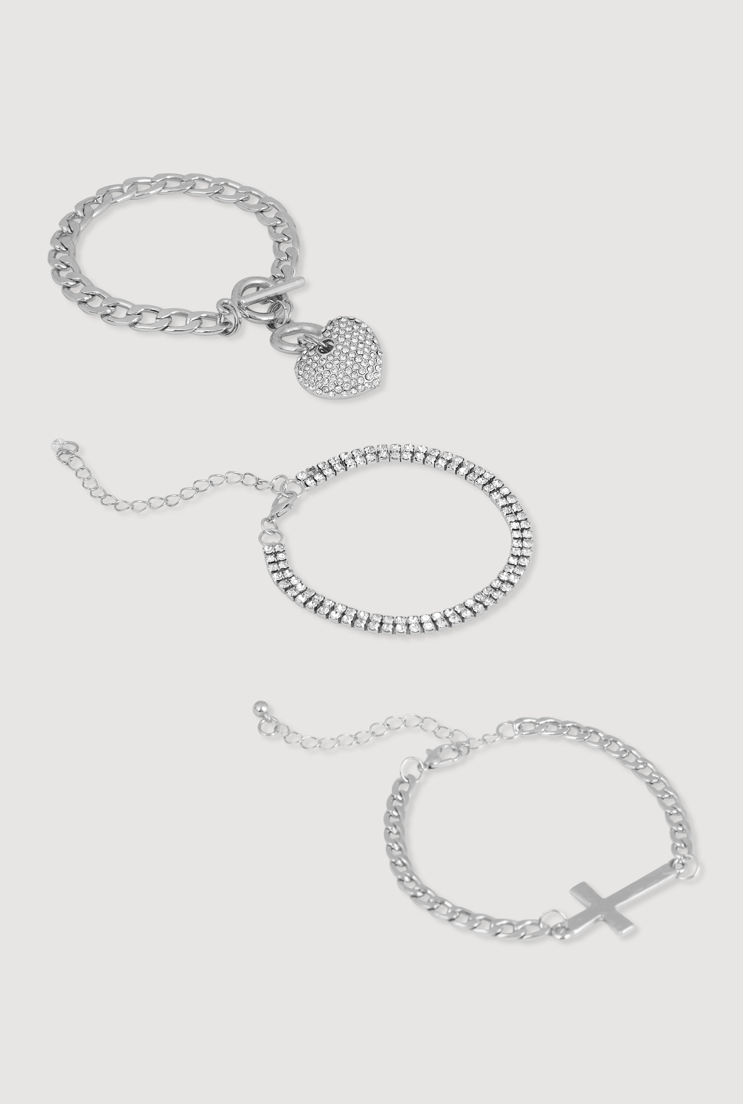 Cubic Zirconia Chain Charm Bracelet Trio