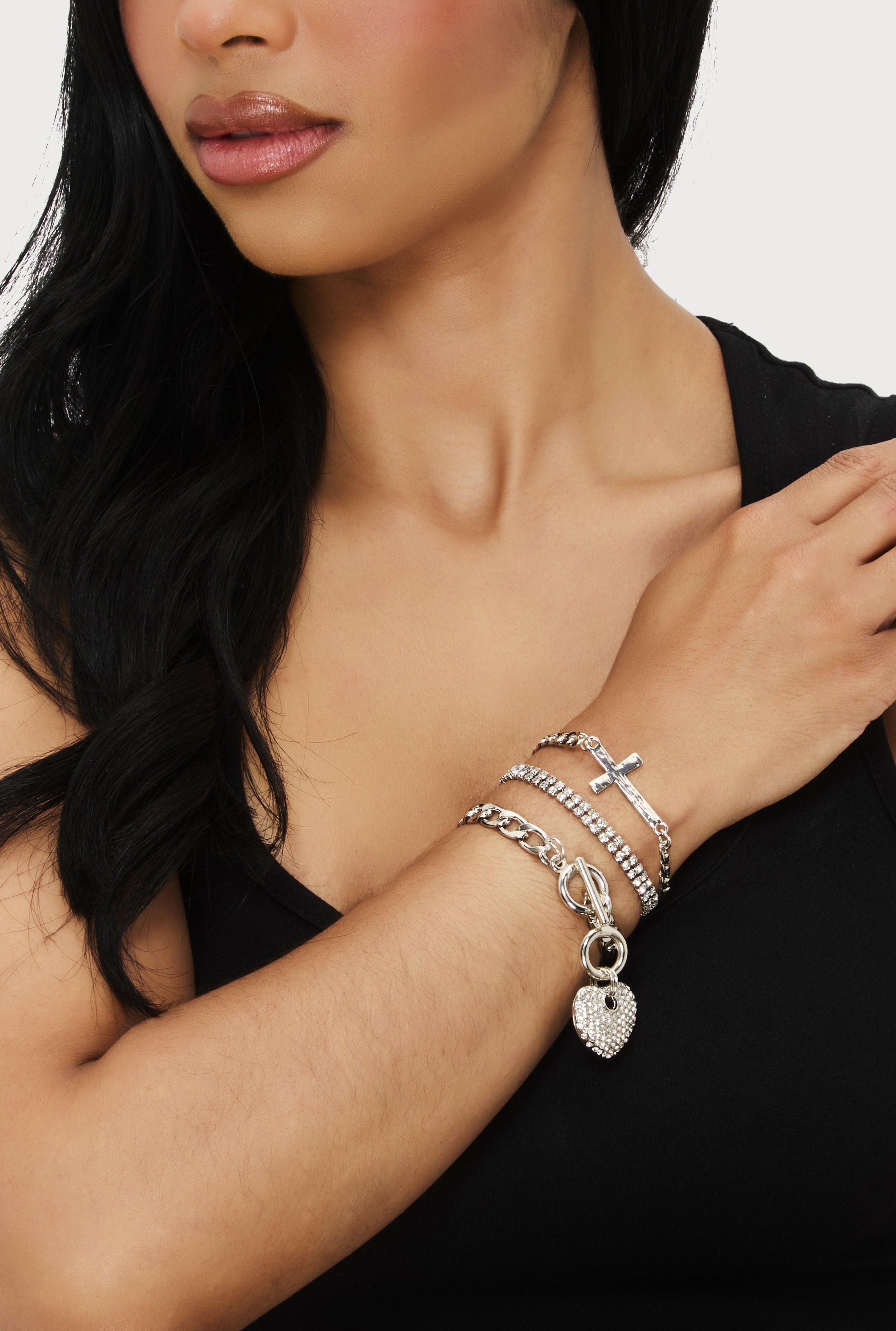 Cubic Zirconia Chain Charm Bracelet Trio