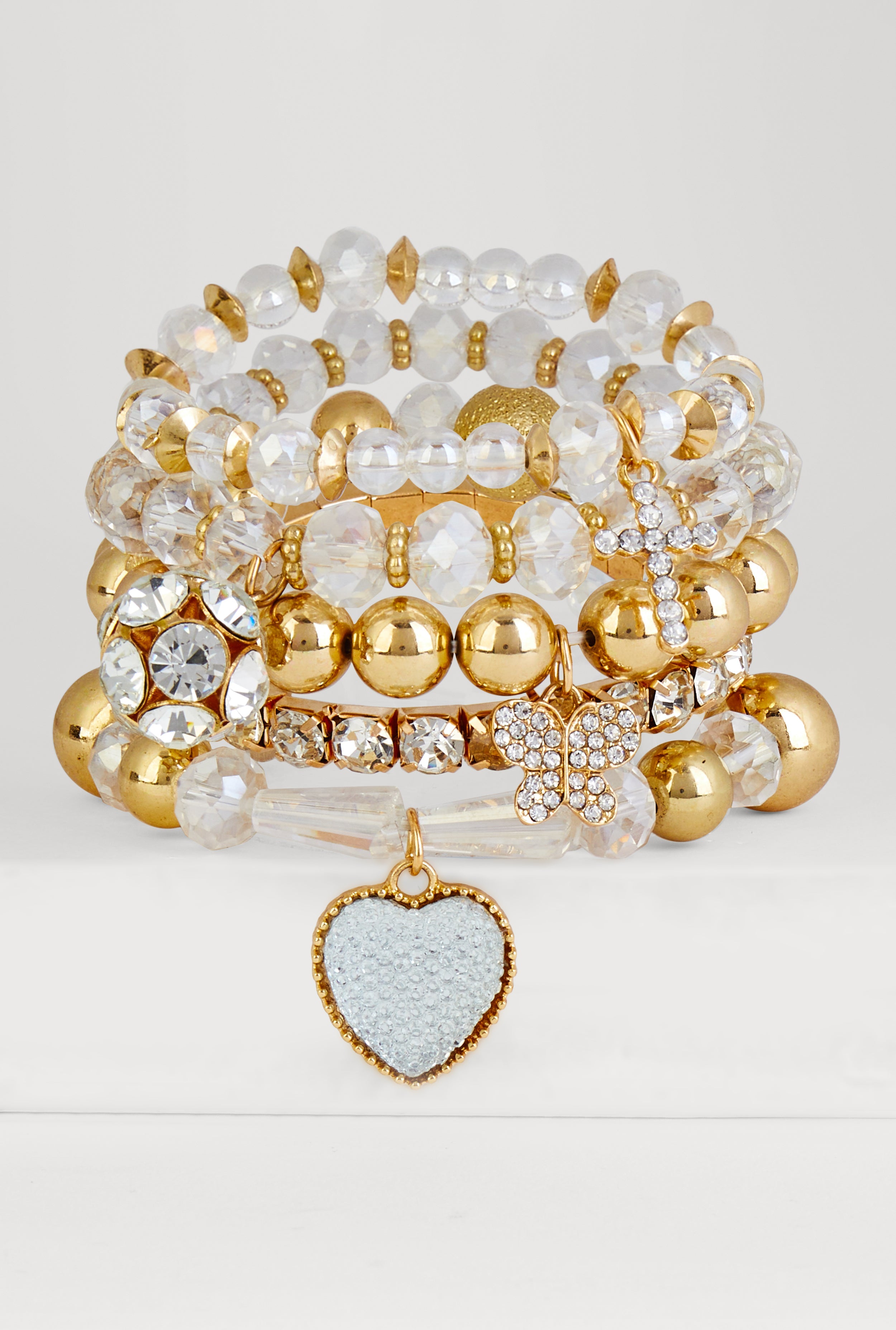 Beaded Rhinestone Charm Bracelets Set of 5