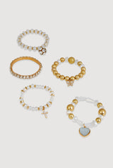 Beaded Rhinestone Charm Bracelets Set of 5