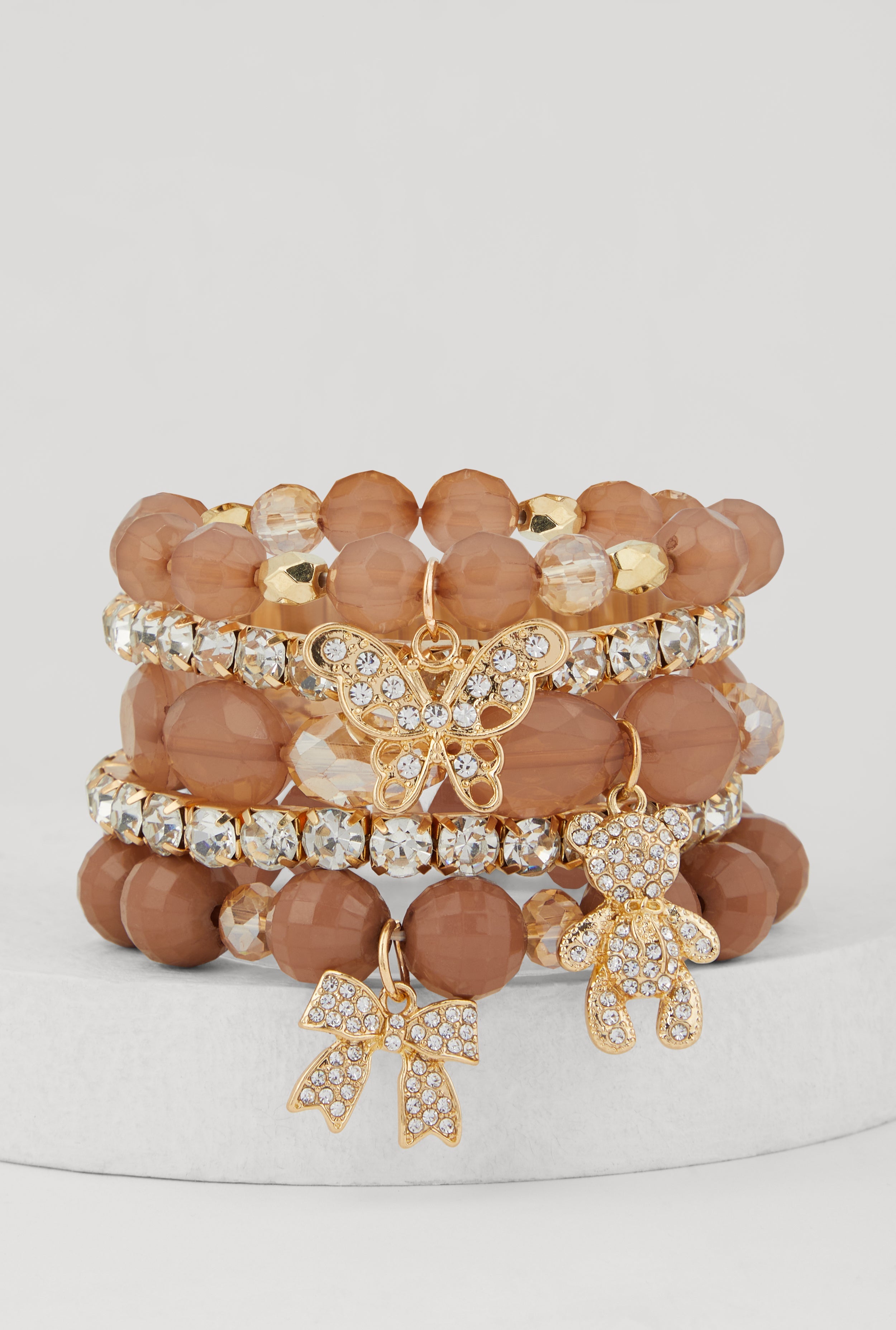 Butterfly Bow Bear Charm Stretch Bracelets Set of 5