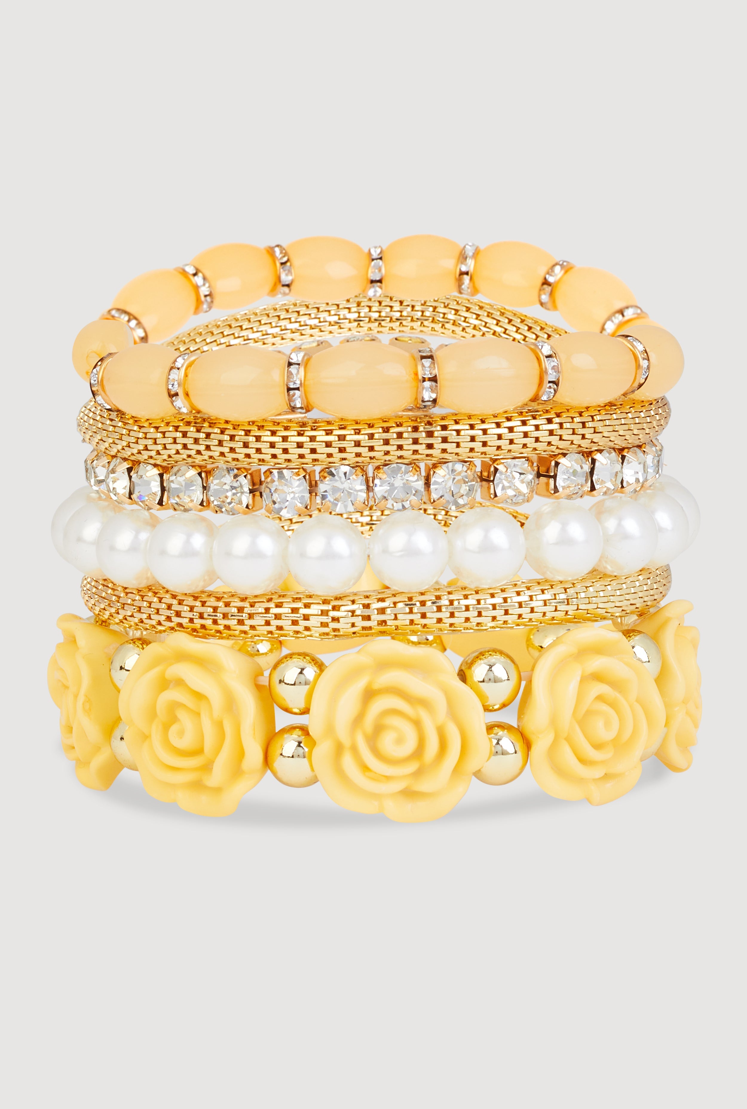 Rose Assorted Faux Pearl Stretch Bracelets Set of 6