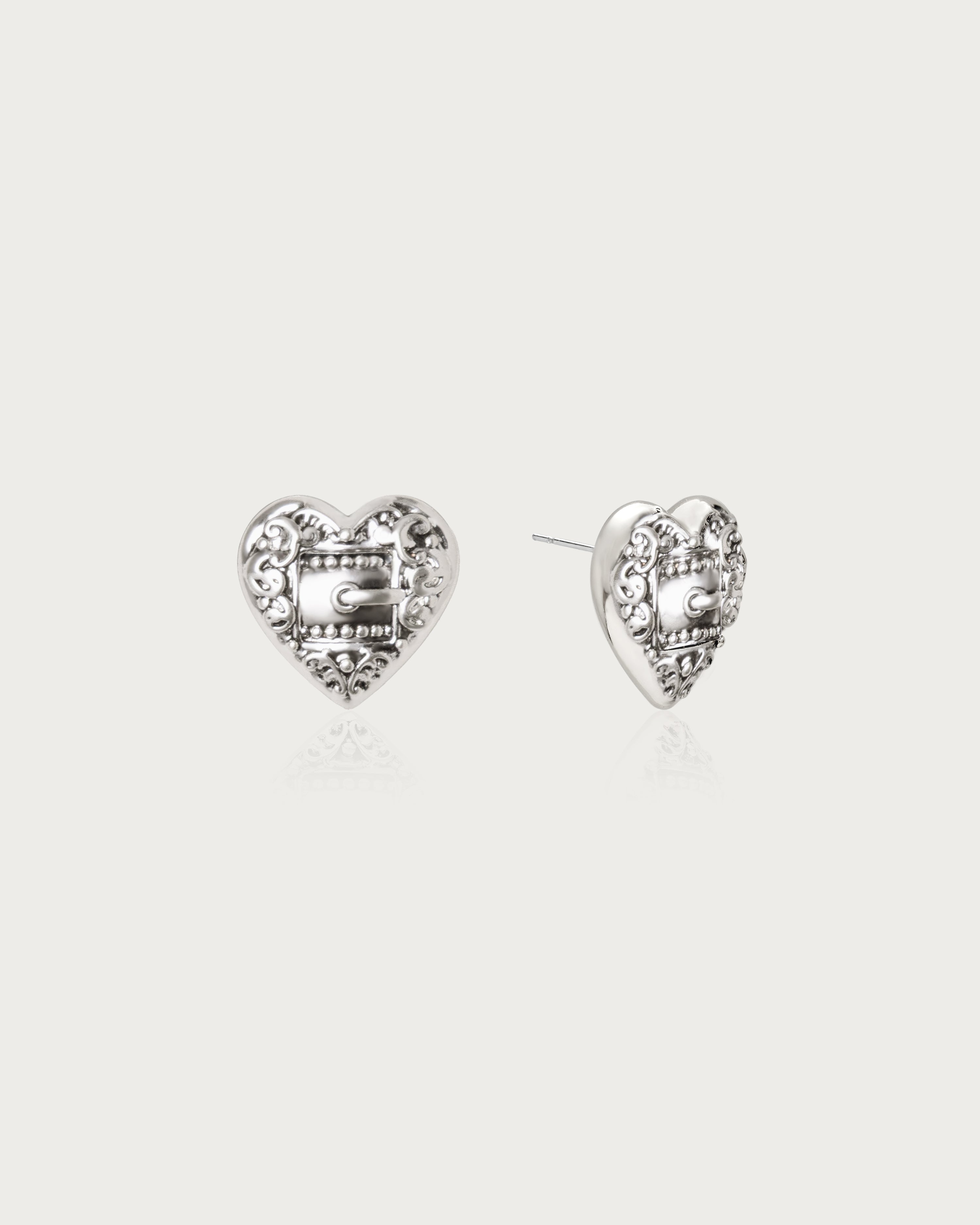 Belted Heart Stud Earrings in Silver